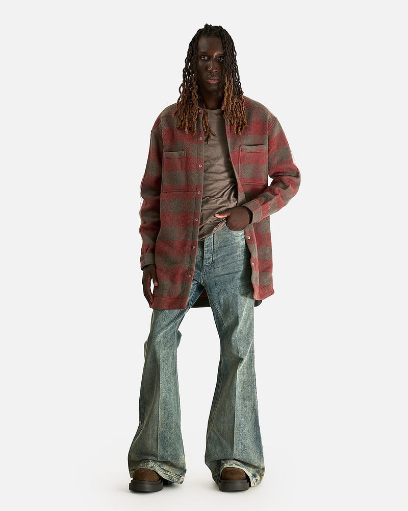 Rick Owens Men's Shirts Oversized Outershirt in Rosewood Plaid