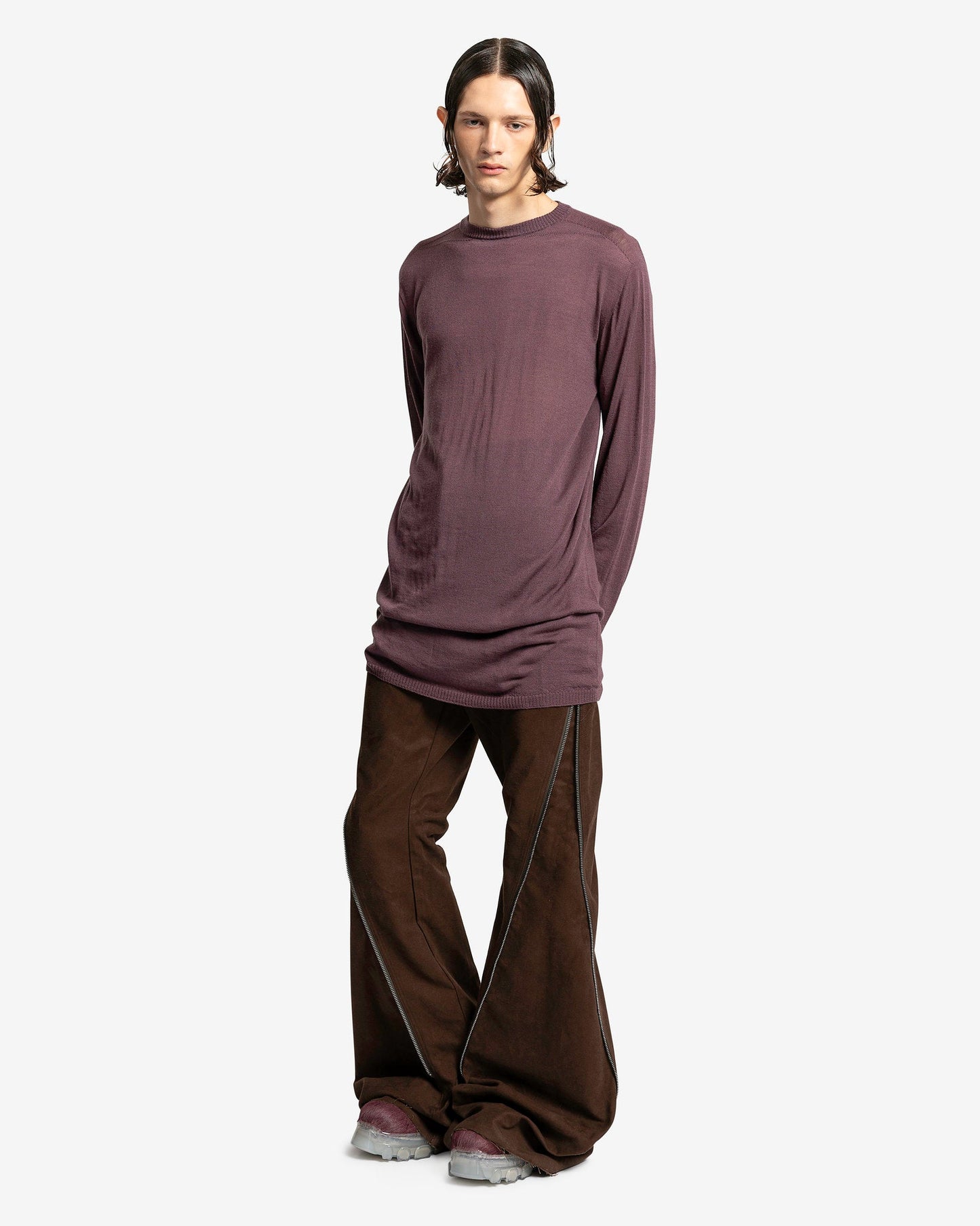 Rick Owens Men's Sweater O/S Oversized Round Neck in Amethyst
