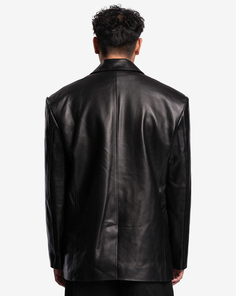 LU'U DAN Men's Jackets Oversized Tailored Leather Suit Jacket in Black