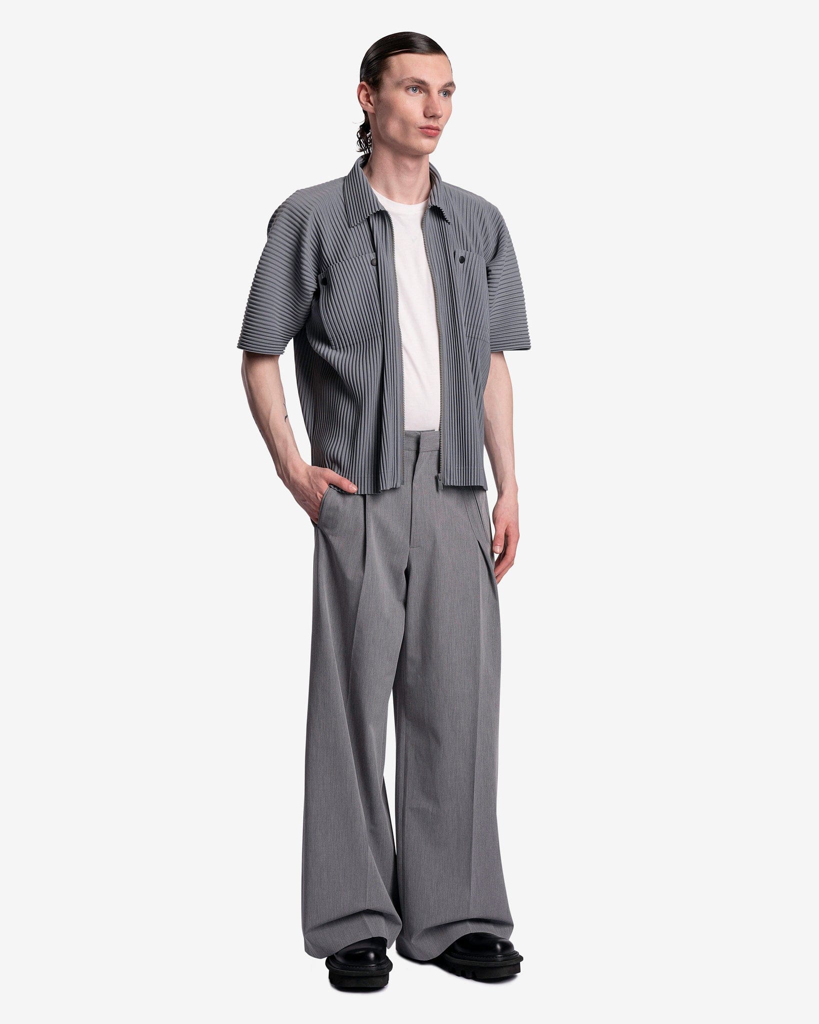 Oversized Trousers in Grey Melange – SVRN Oversized Trousers in Grey Melange – SVRN