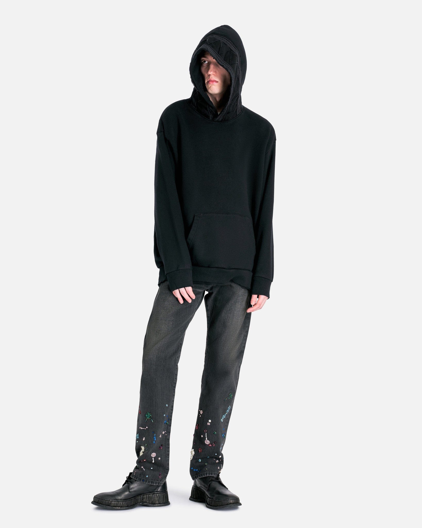UNDERCOVER Men's Sweater Overstitched Hoodie in Black