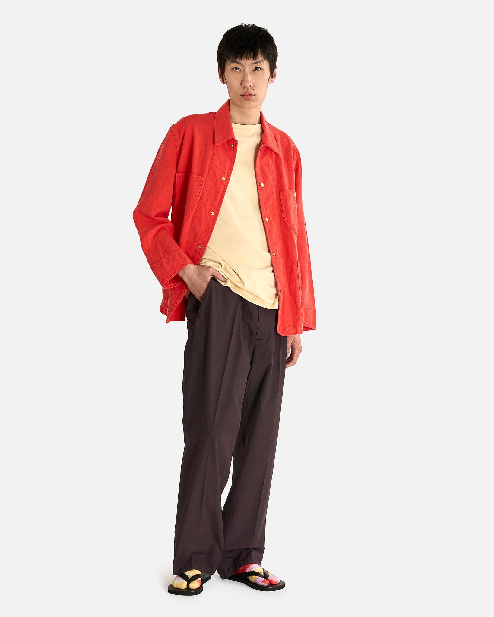 Auralee Men's Shirts Ox Work Jacket in Red Orange
