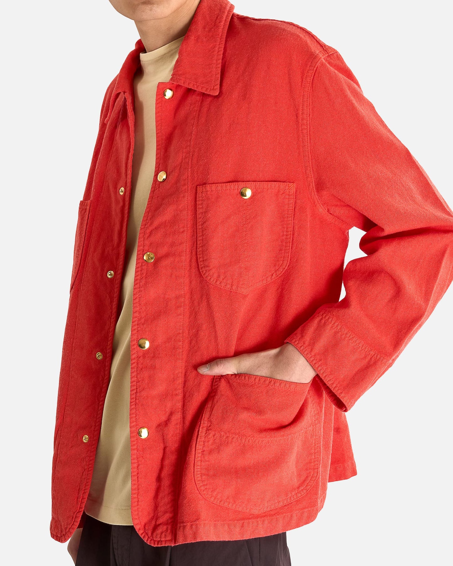 Auralee Men's Shirts Ox Work Jacket in Red Orange