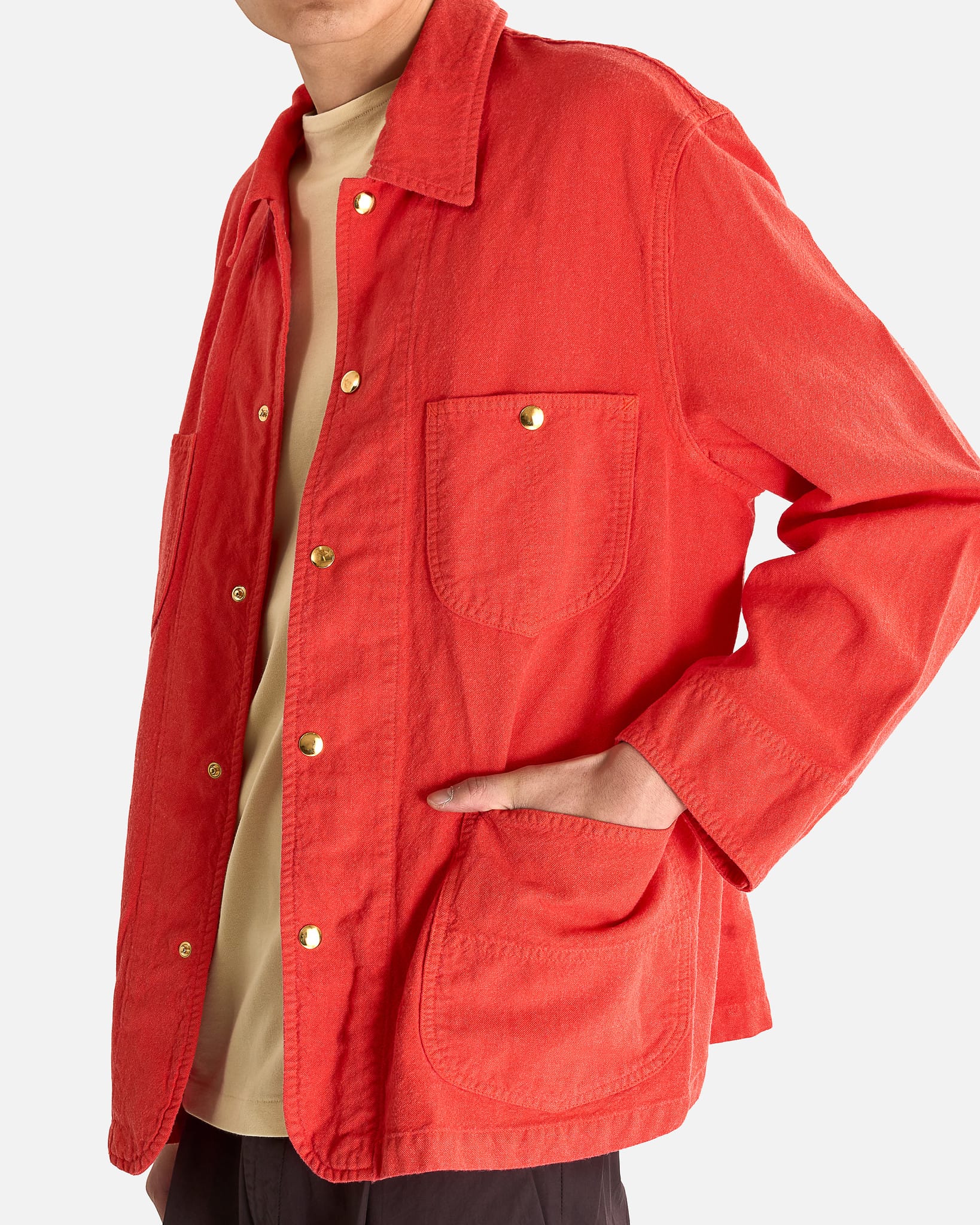 Auralee Men's Shirts Ox Work Jacket in Red Orange
