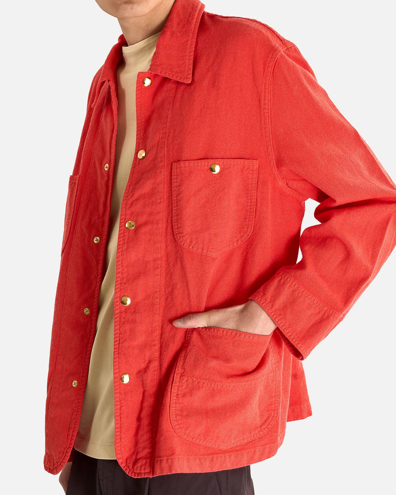 Auralee Men's Shirts Ox Work Jacket in Red Orange