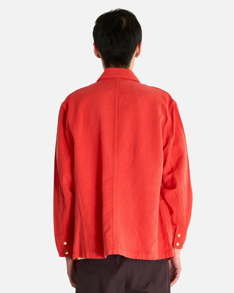 Auralee Men's Shirts Ox Work Jacket in Red Orange