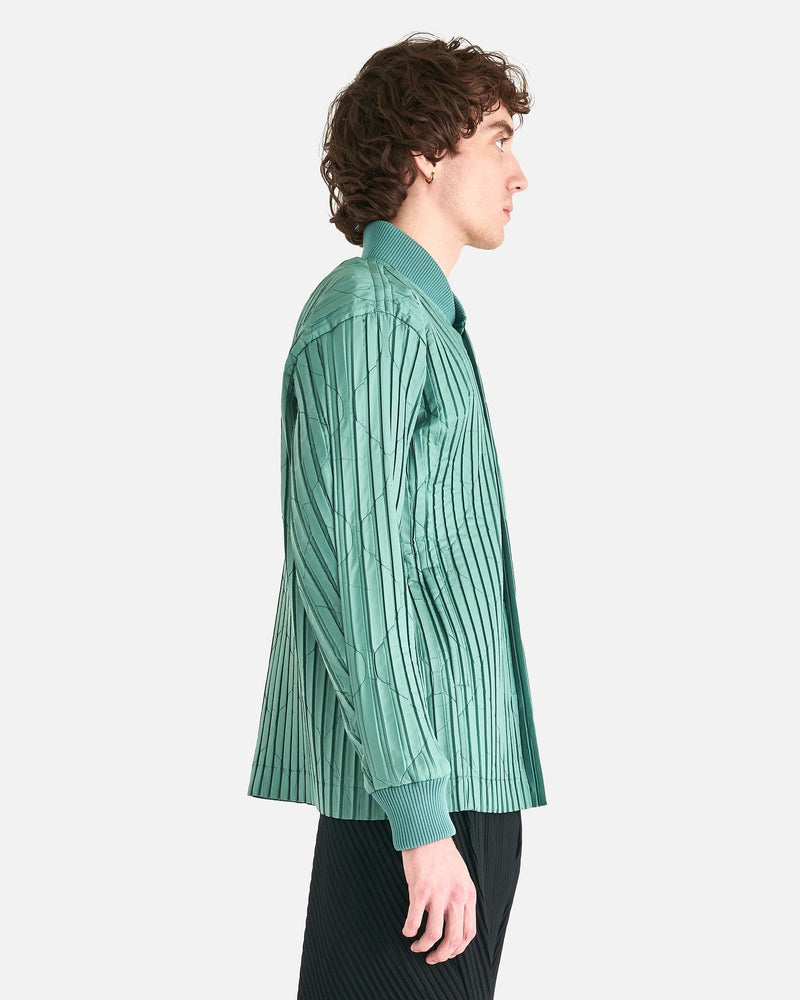 Homme Plissé Issey Miyake Men's Jackets Padded Pleats Blouson in Green