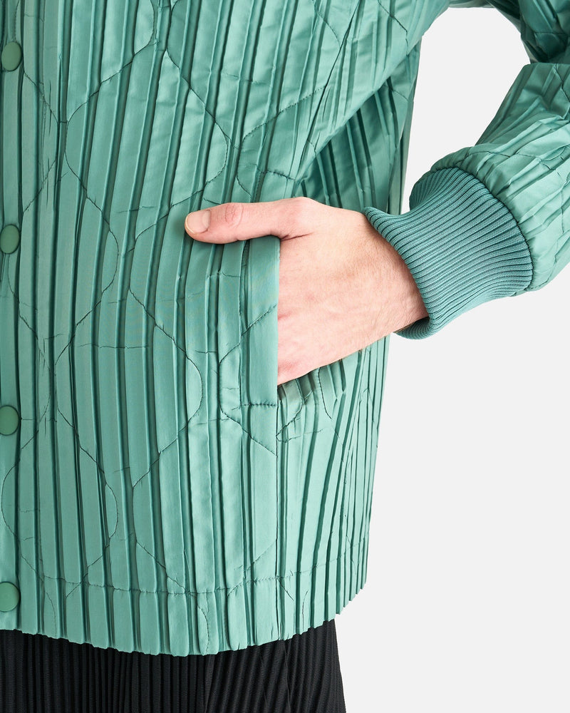 Homme Plissé Issey Miyake Men's Jackets Padded Pleats Blouson in Green