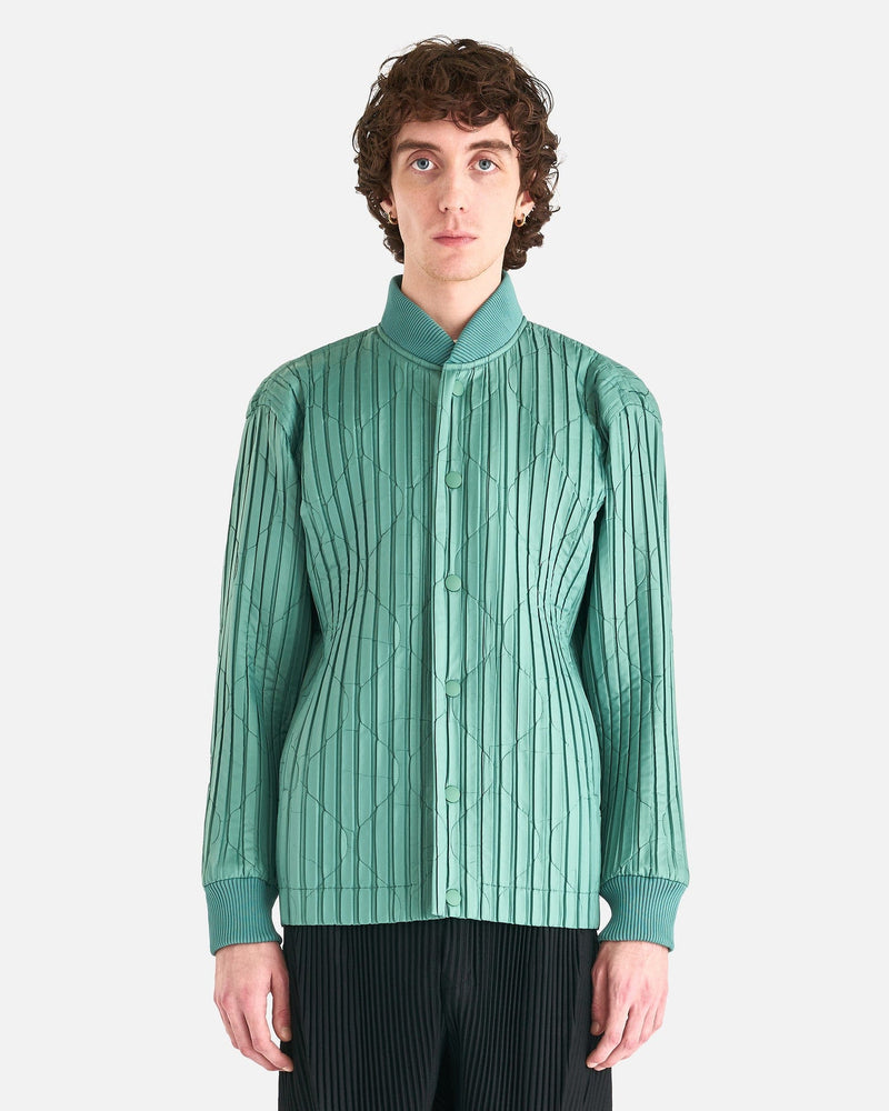 Homme Plissé Issey Miyake Men's Jackets Padded Pleats Blouson in Green