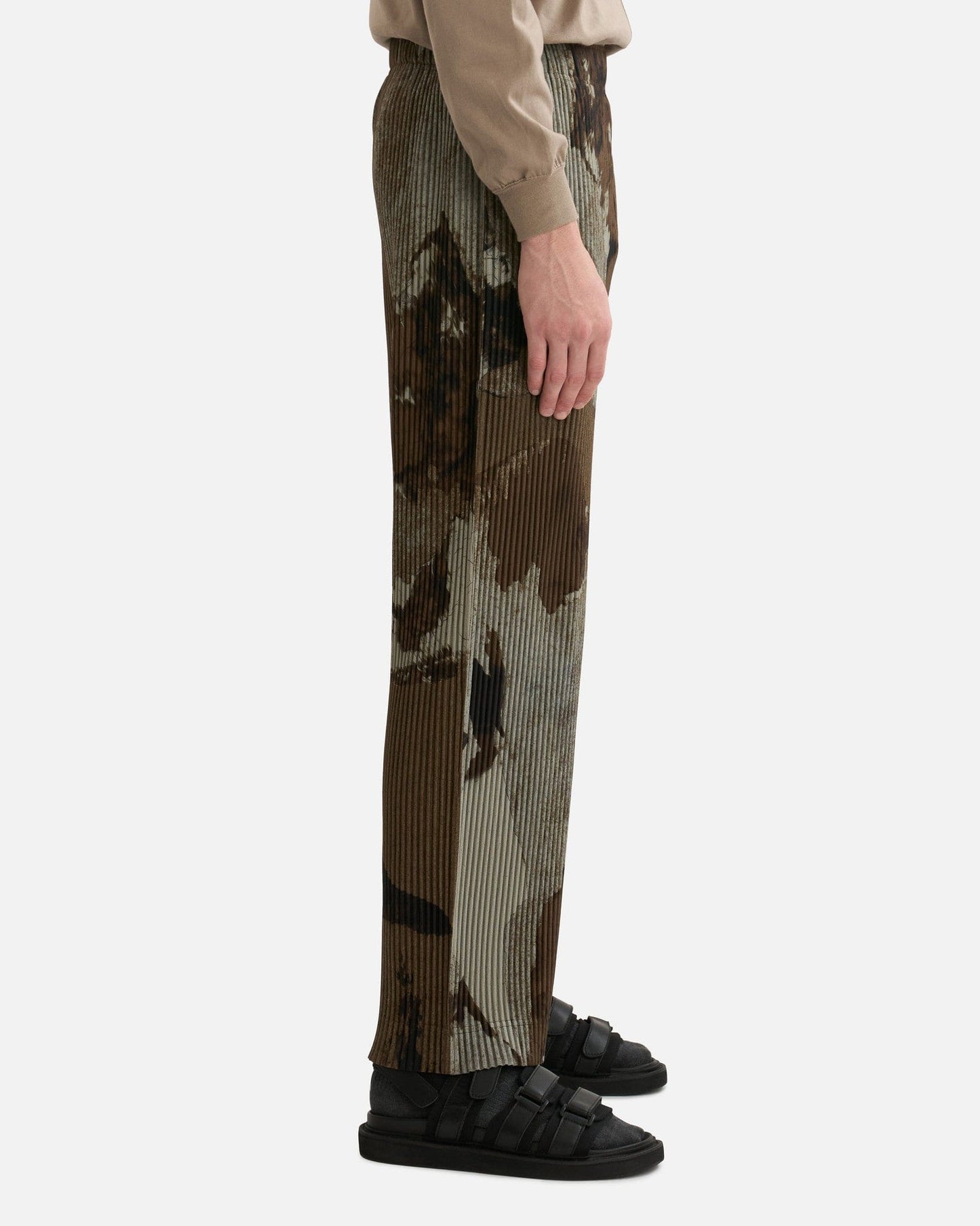 Homme Plissé Issey Miyake Men's Pants Painted Stone Pants in Brown