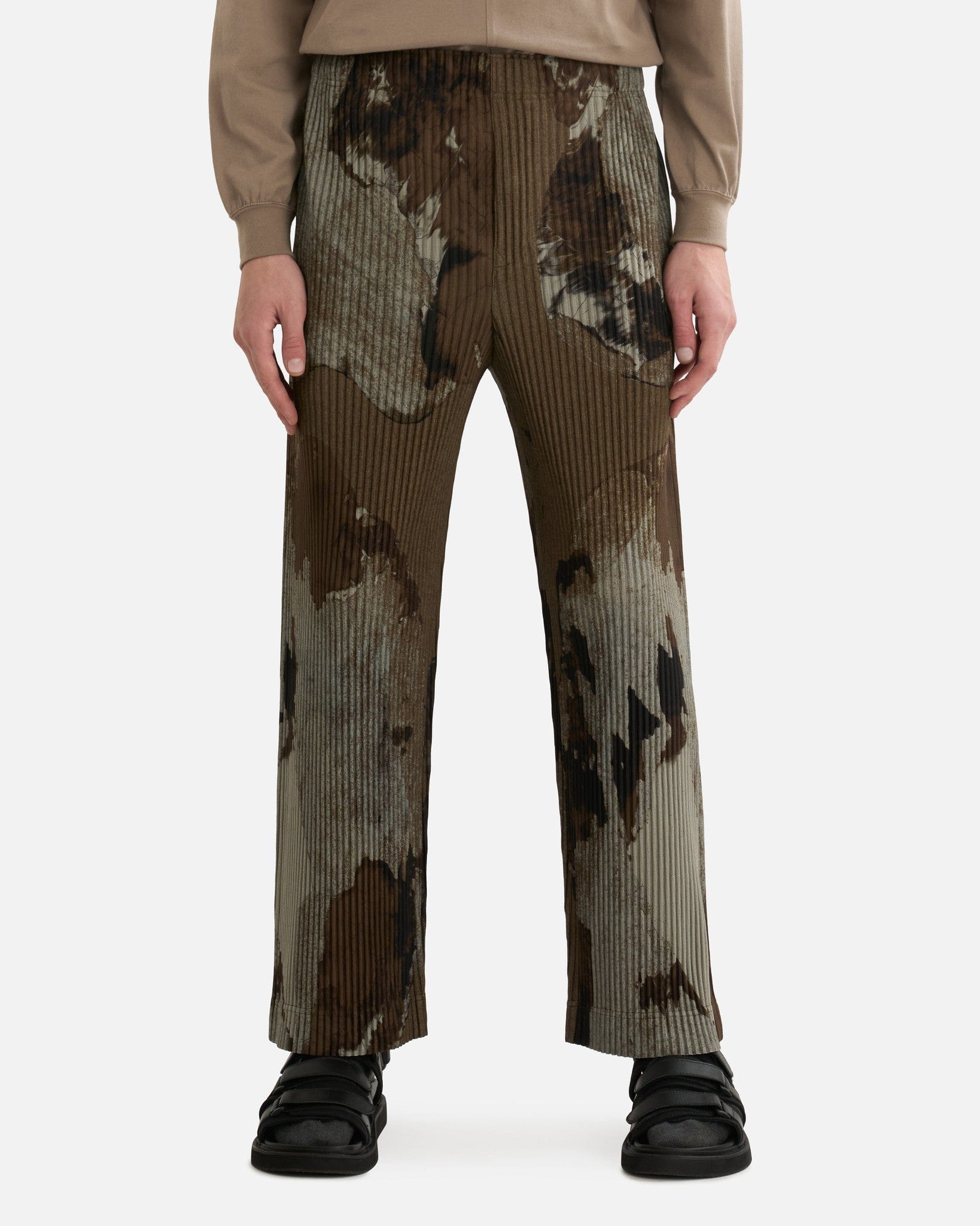 Homme Plissé Issey Miyake Men's Pants Painted Stone Pants in Brown