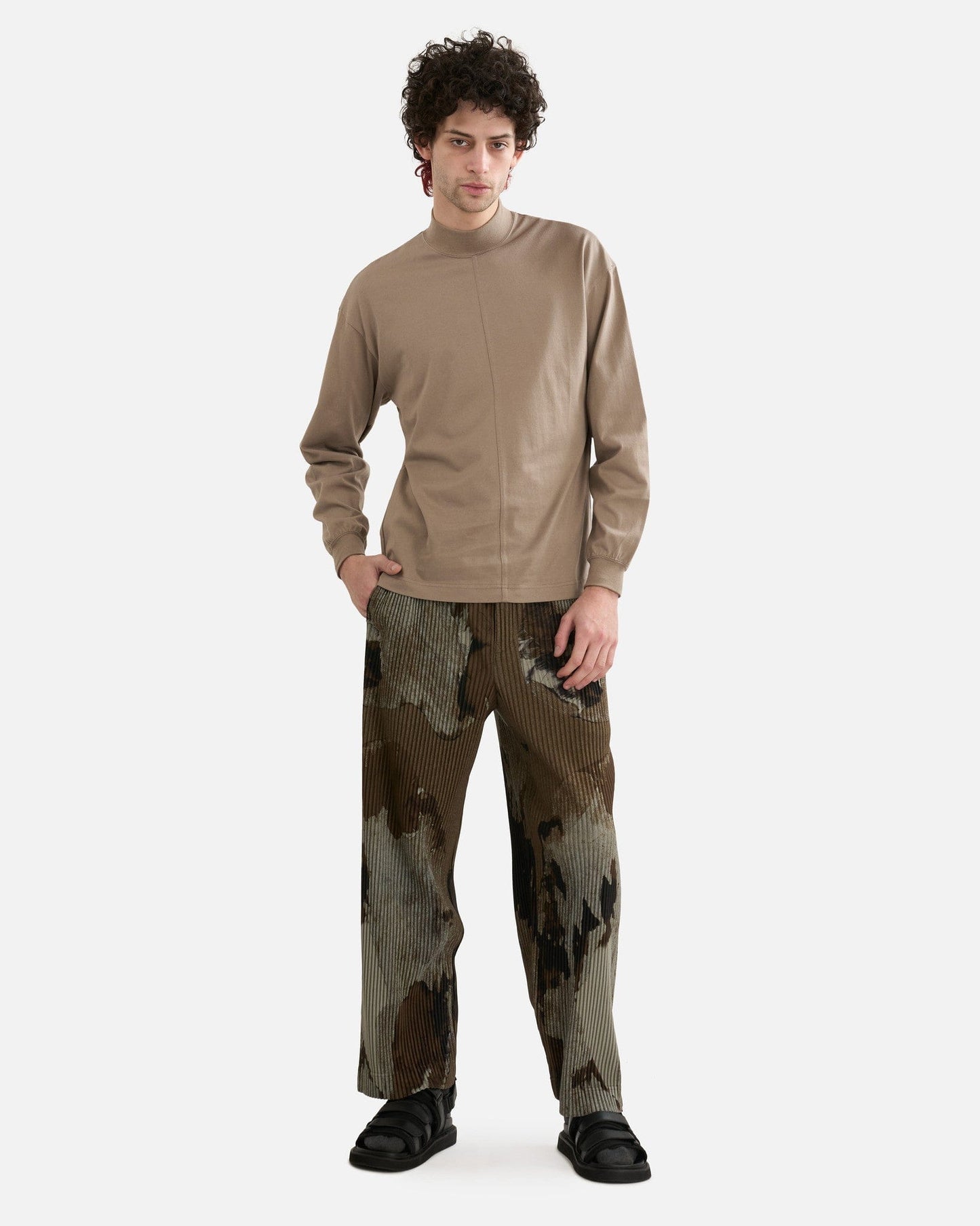 Homme Plissé Issey Miyake Men's Pants Painted Stone Pants in Brown