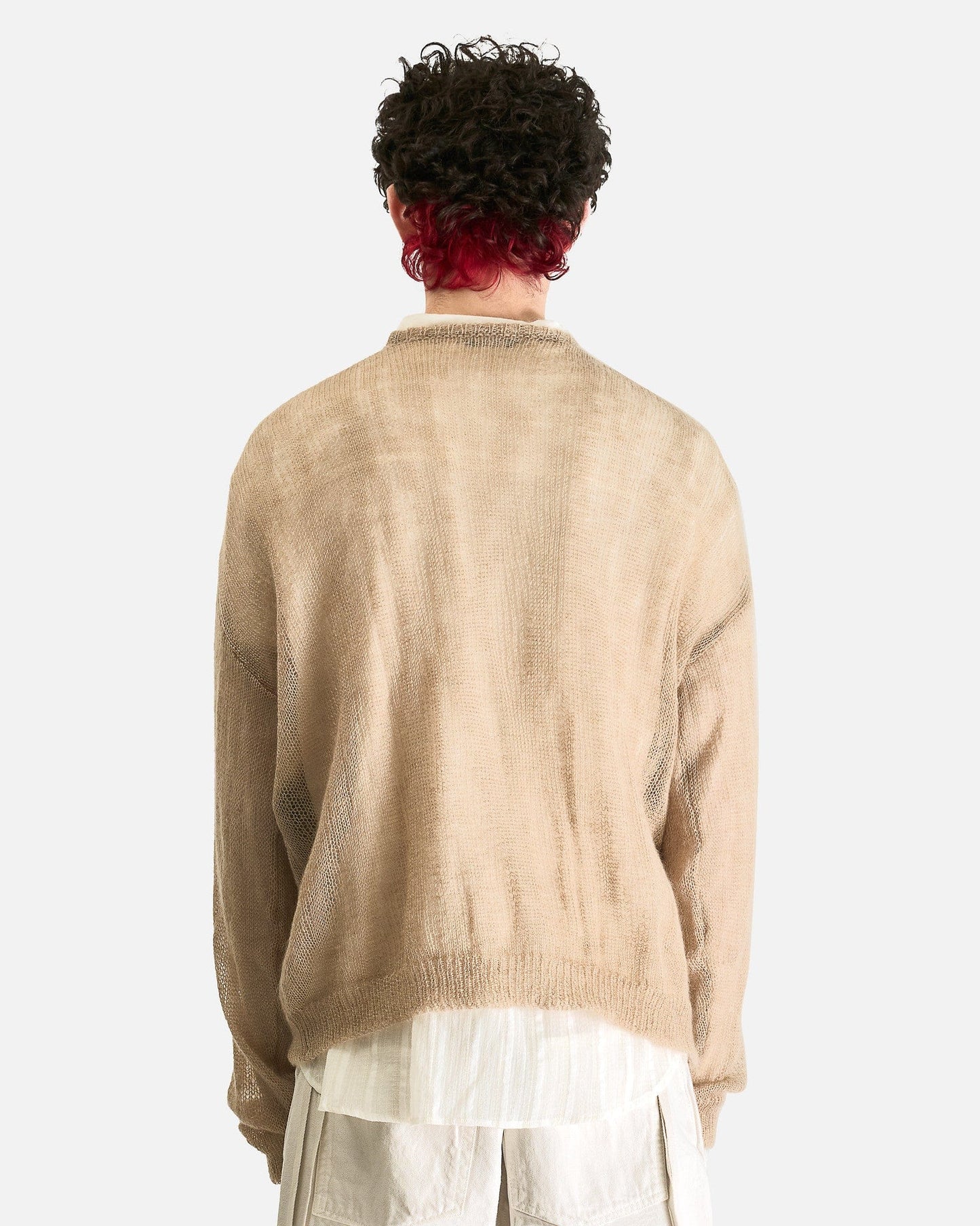Ann Demeulemeester Men Sweaters Palamar Boat Neck Sweater with Drawstrings in Dusty Nude