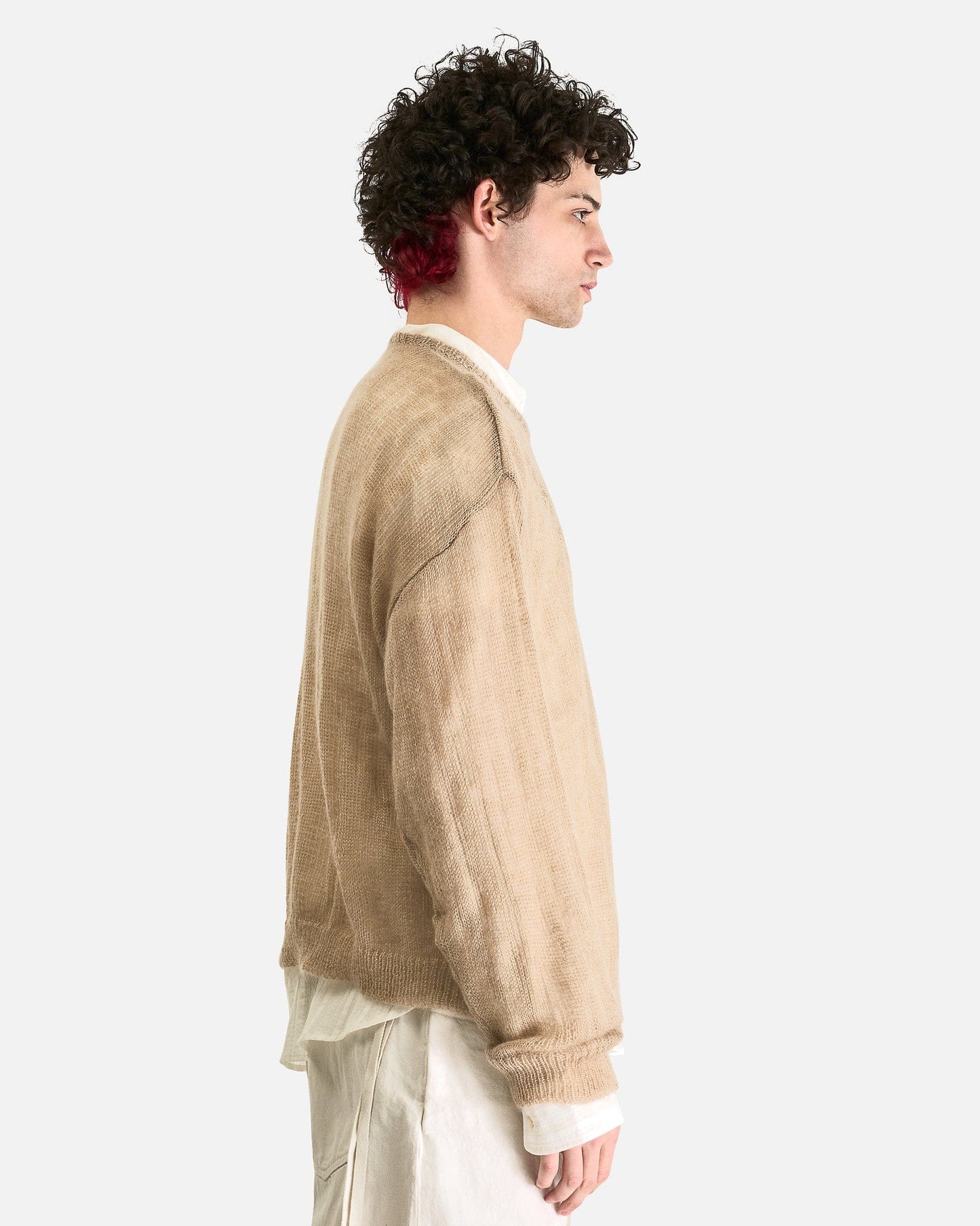 Ann Demeulemeester Men Sweaters Palamar Boat Neck Sweater with Drawstrings in Dusty Nude