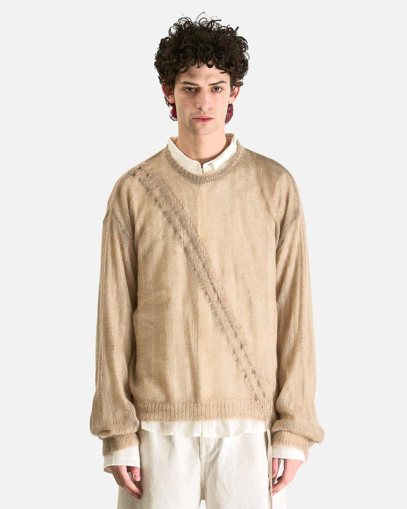 Ann Demeulemeester Men Sweaters Palamar Boat Neck Sweater with Drawstrings in Dusty Nude