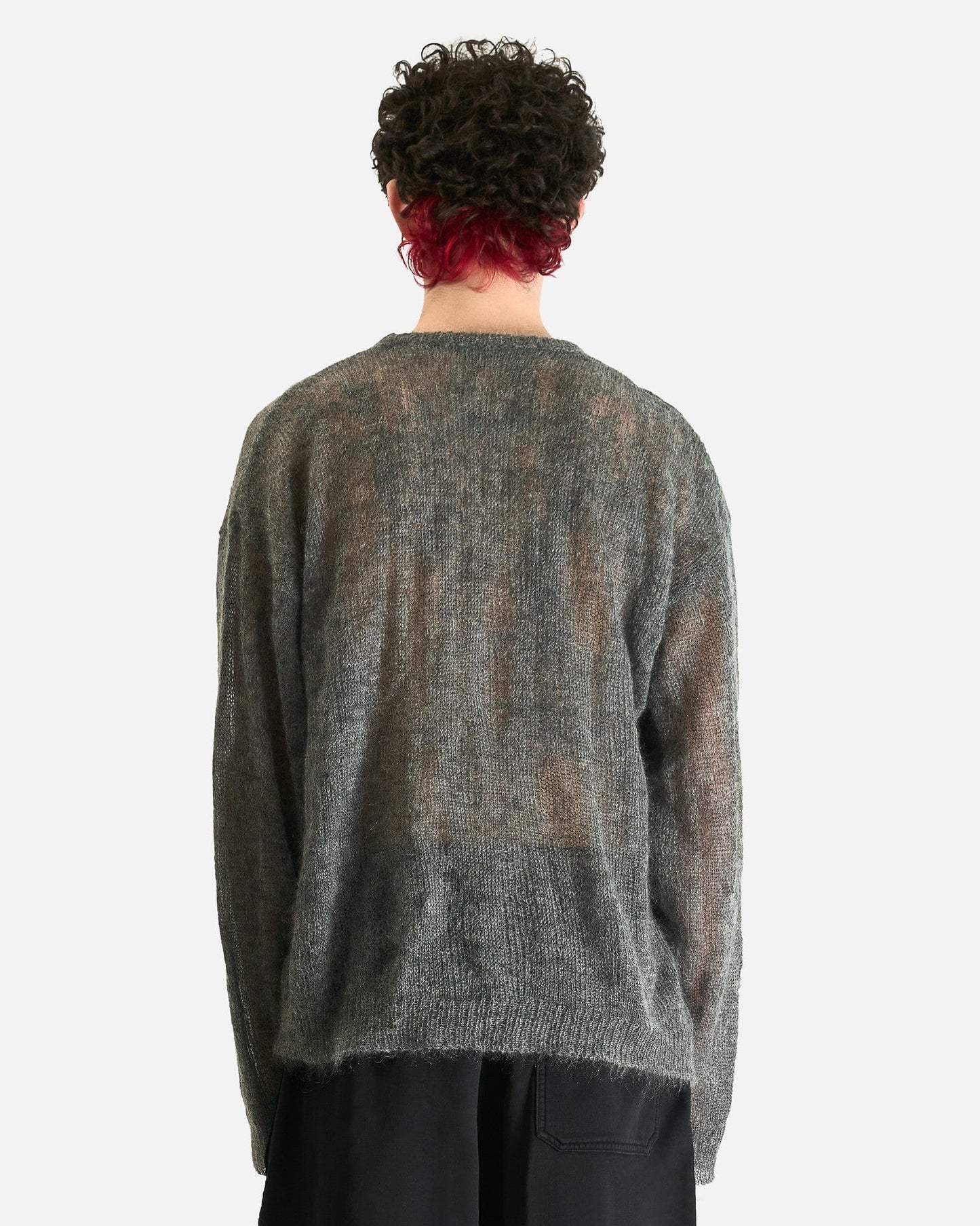 Ann Demeulemeester Men Sweaters Palamar Boat Neck Sweater with Drawstrings in Grey Melange