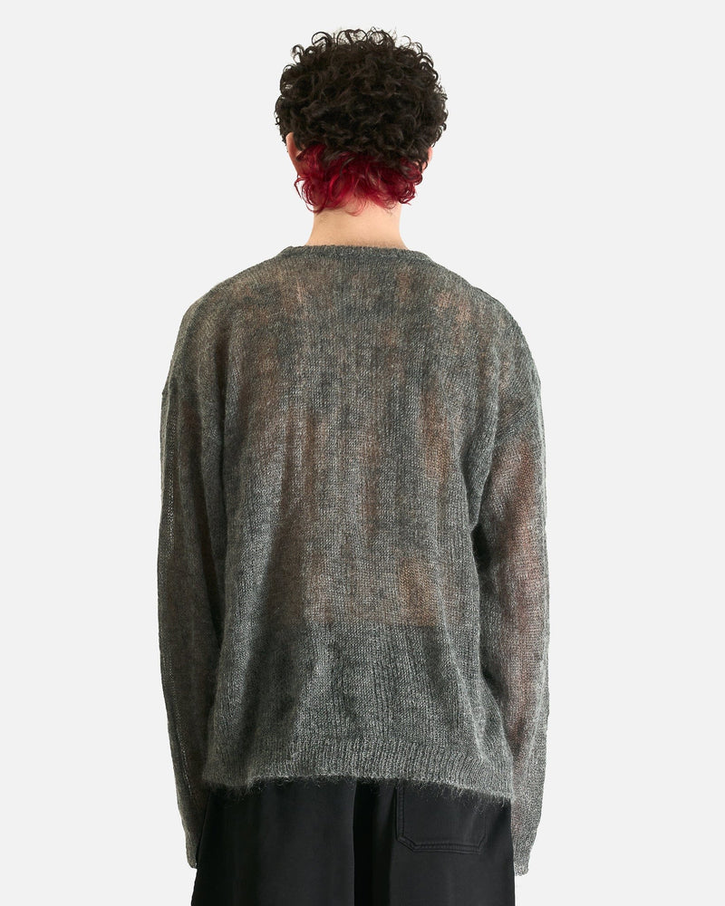 Ann Demeulemeester Men Sweaters Palamar Boat Neck Sweater with Drawstrings in Grey Melange