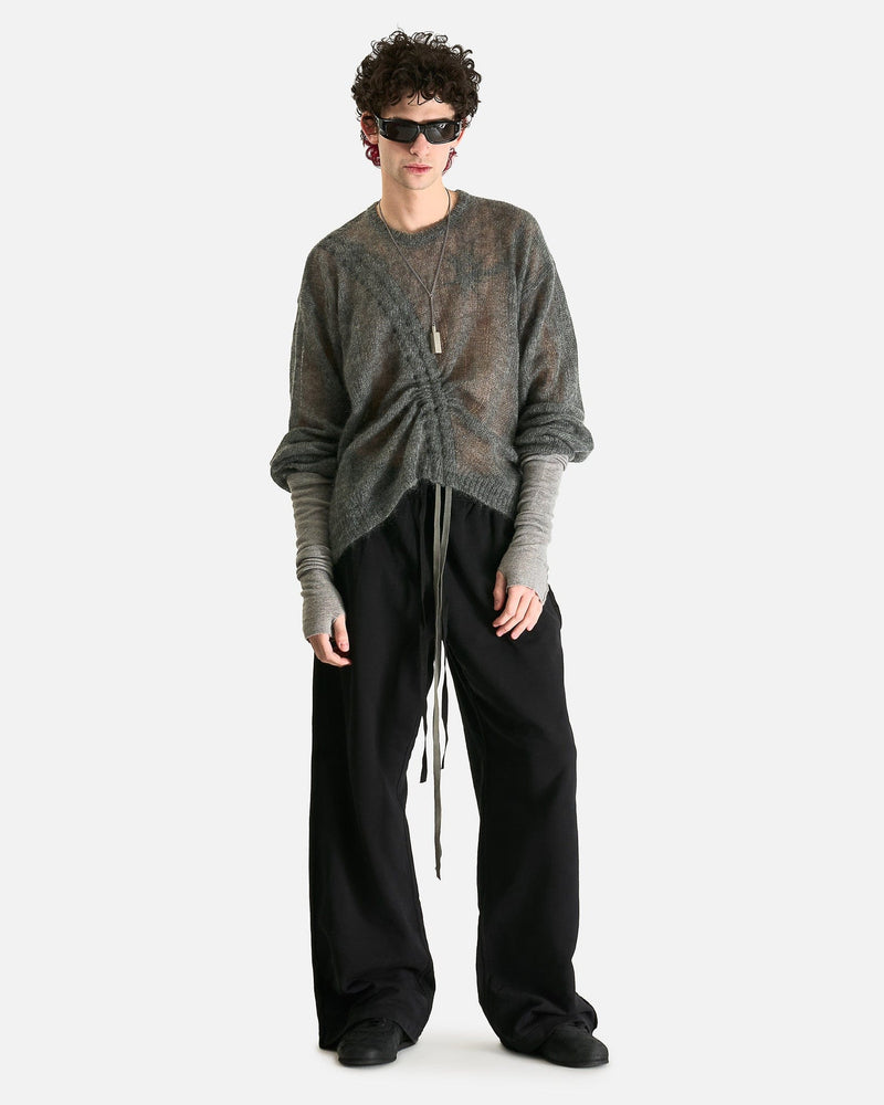 Ann Demeulemeester Men Sweaters Palamar Boat Neck Sweater with Drawstrings in Grey Melange