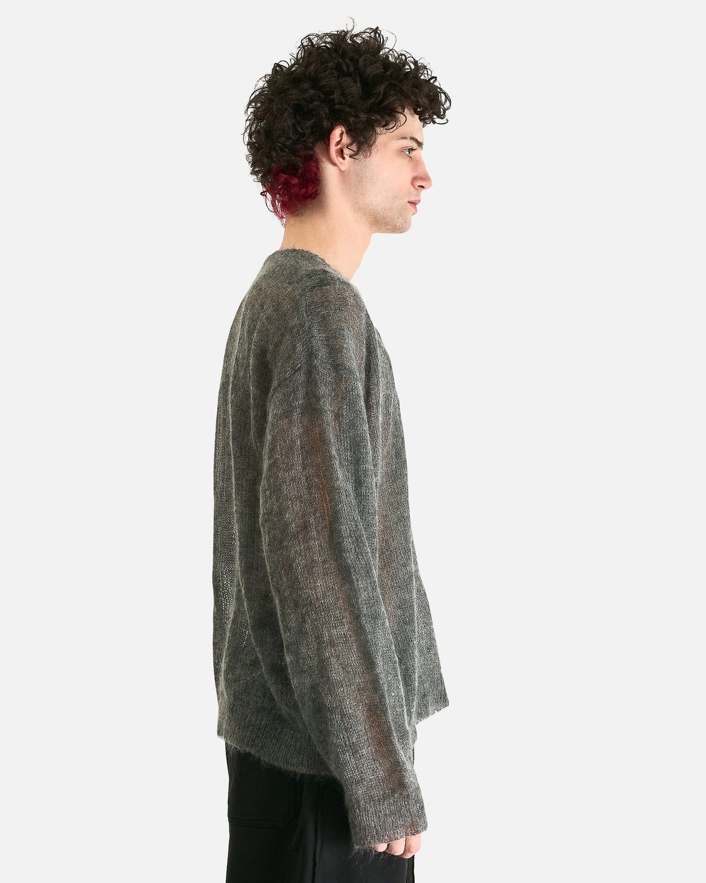 Ann Demeulemeester Men Sweaters Palamar Boat Neck Sweater with Drawstrings in Grey Melange