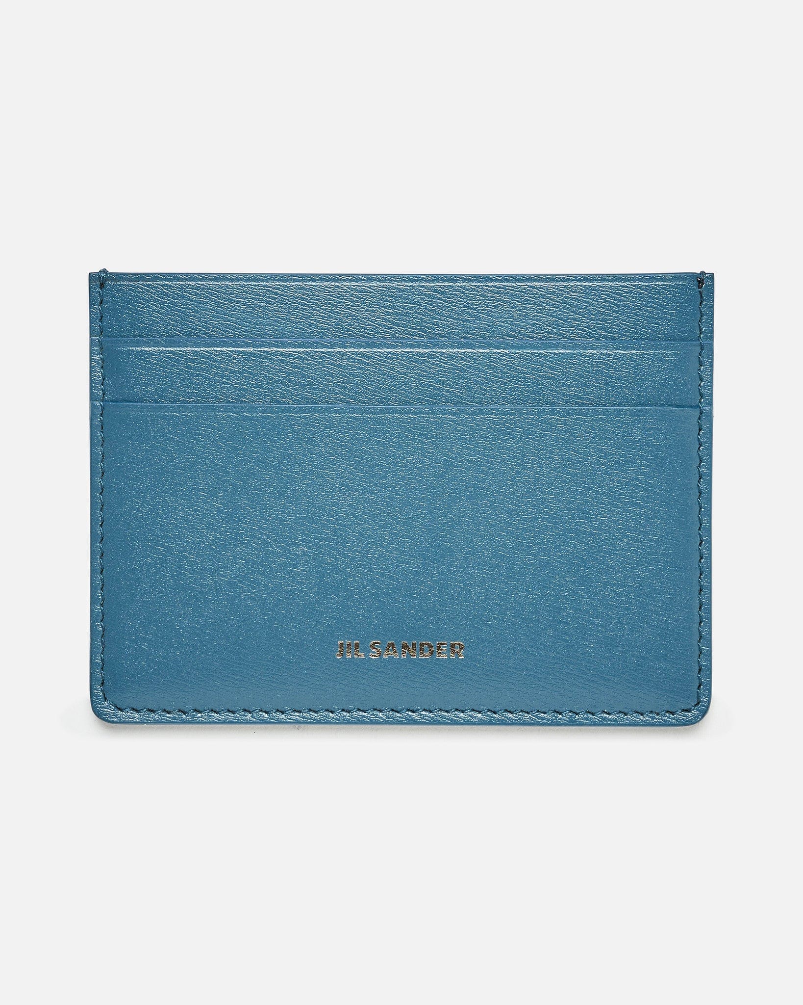 Jil Sander Leather Goods O/S Palmellato Leather Credit Card Holder in Sea Blue