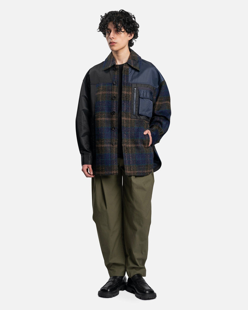 Feng Chen Wang Men's Coat Paneled Plaid Button Up Jacket in Blue