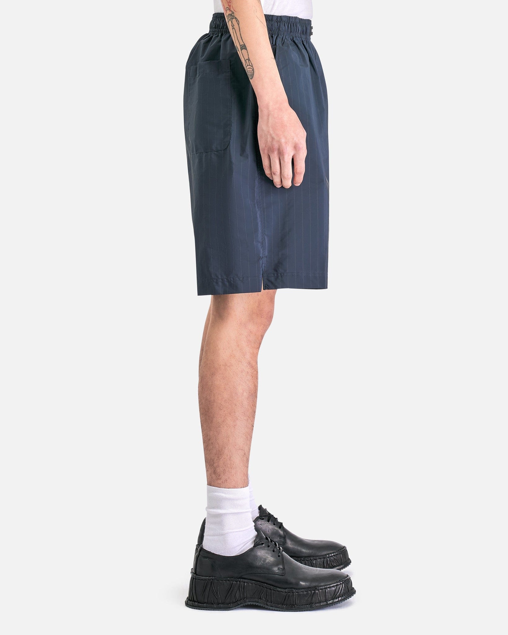 VETEMENTS Men's Shorts Paper Poplin Tailored Shorts in Black Pinstripe