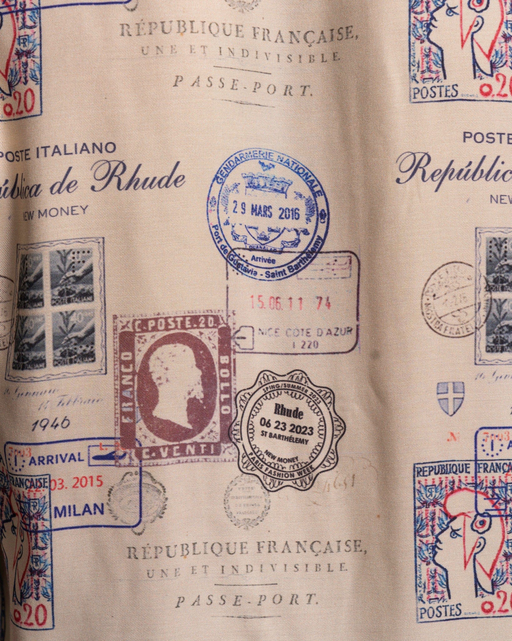 Rhude Men's Shirts Passport Stamp Print Shirt in Beige/Multi