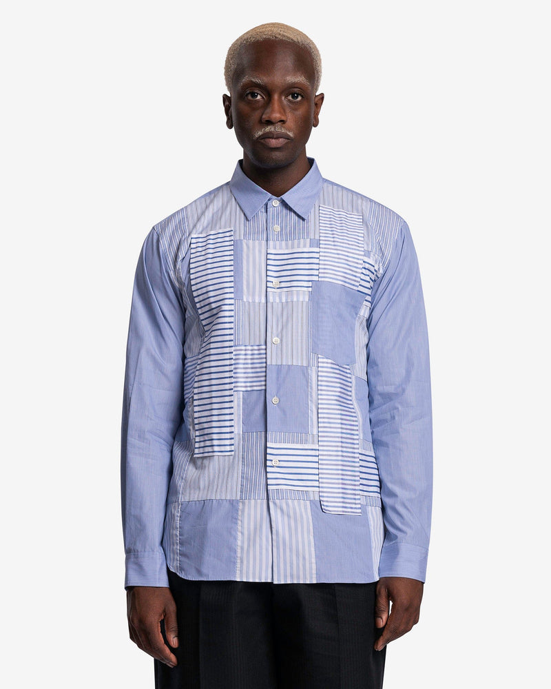 Patchwork Stripe Shirt in Blue SVRN Patchwork Stripe Shirt in Blue SVRN