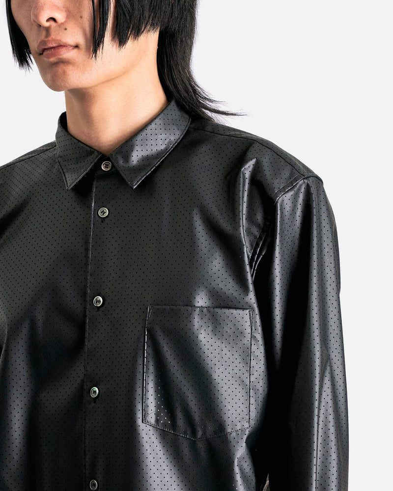 Perforated Faux-Leather Shirt in Black SVRN Perforated Faux-Leather Shirt in Black SVRN