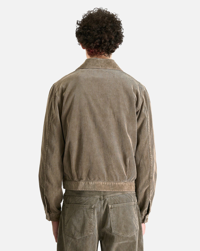 Auralee Men's Jackets Pigment Dyed Finx Corduroy Blouson in Olive Brown