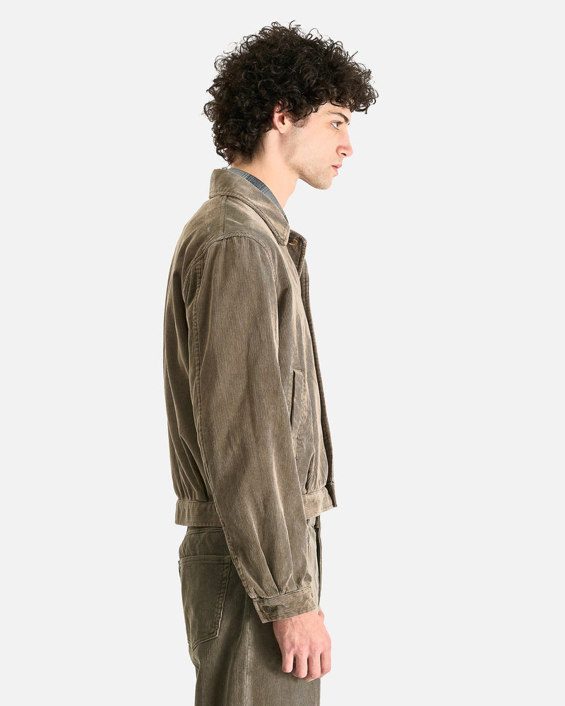 Auralee Men's Jackets Pigment Dyed Finx Corduroy Blouson in Olive Brown