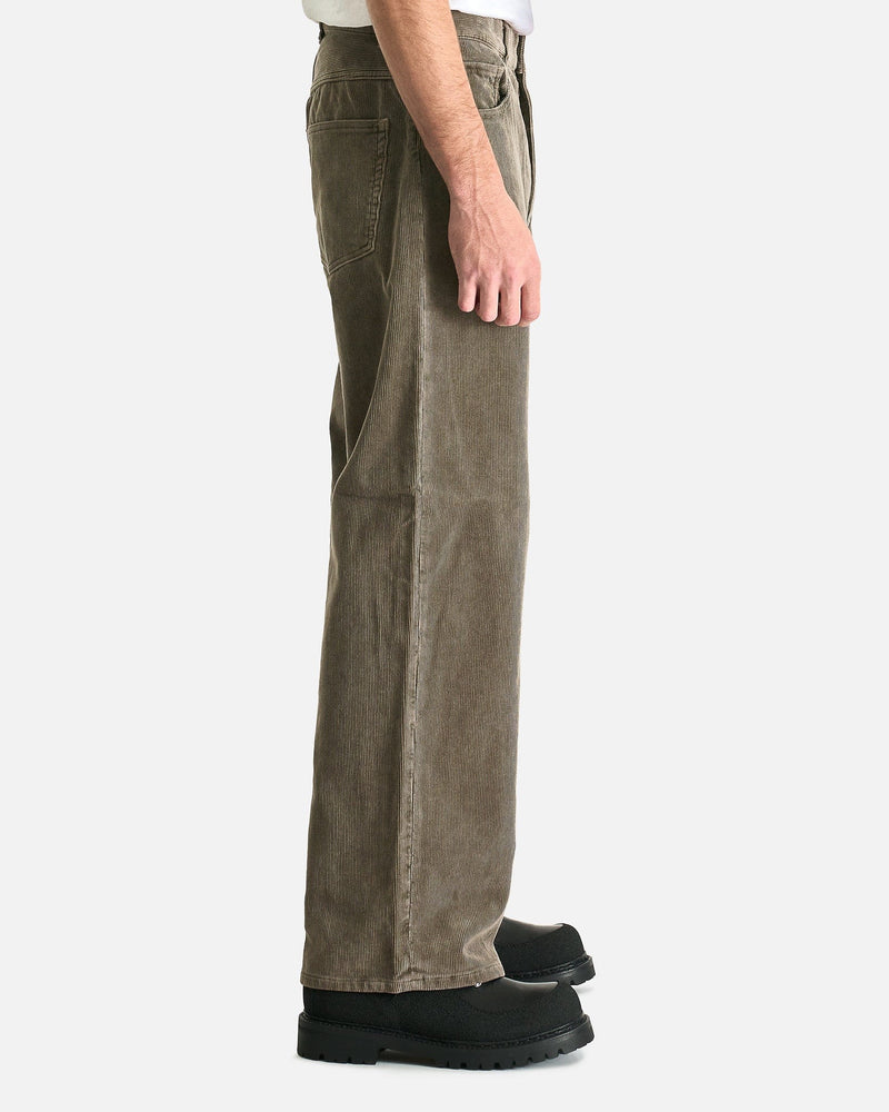 Auralee Men's Pants Pigment Dyed Finx Corduroy Wide 5P Pants in Olive Brown