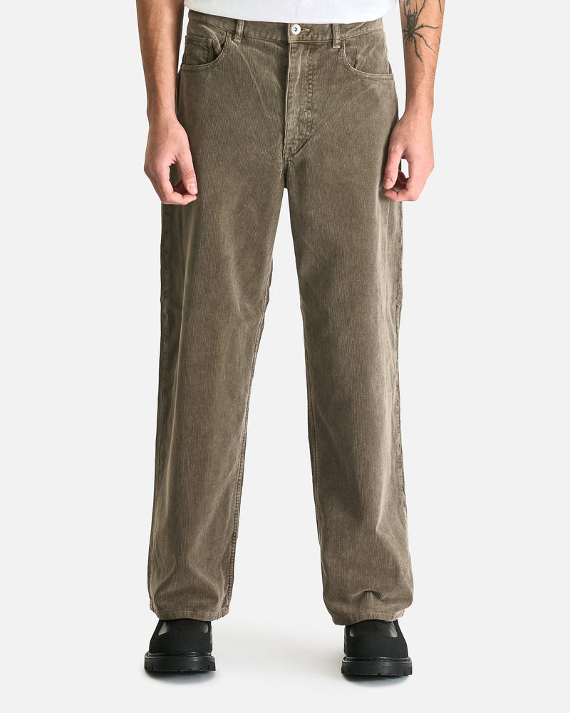 Auralee Men's Pants Pigment Dyed Finx Corduroy Wide 5P Pants in Olive Brown