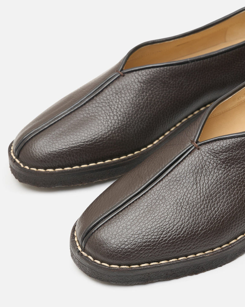 LEMAIRE Men's Shoes Piped Crepe Slippers in Dark Brown