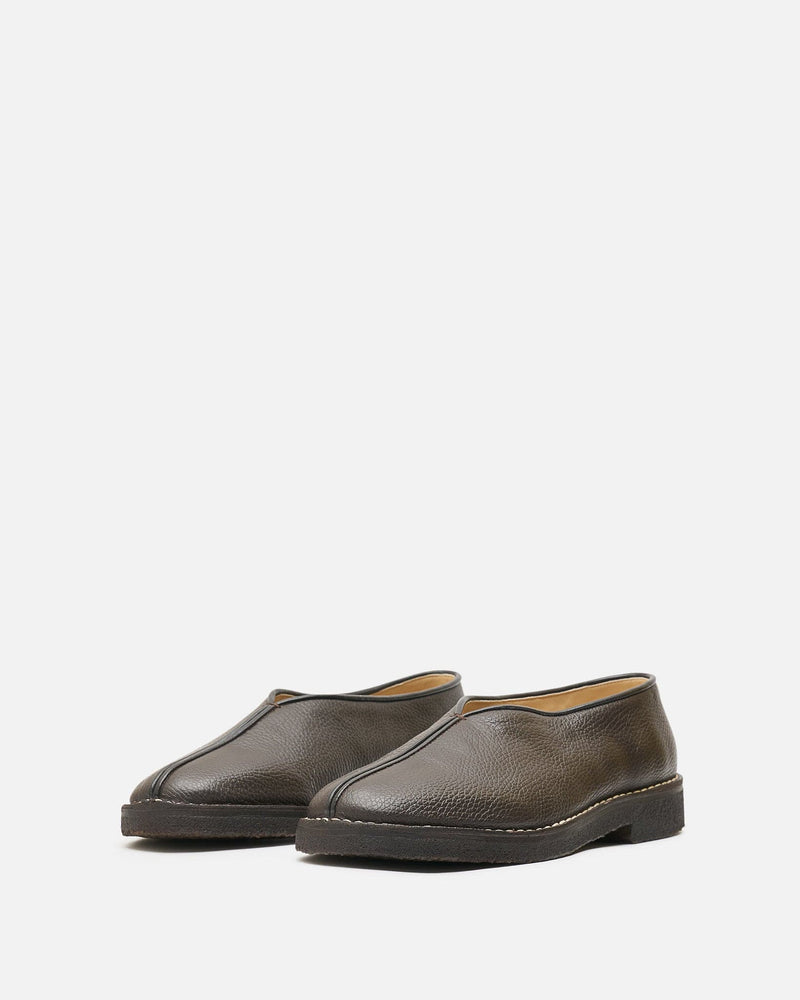 LEMAIRE Men's Shoes Piped Crepe Slippers in Dark Brown