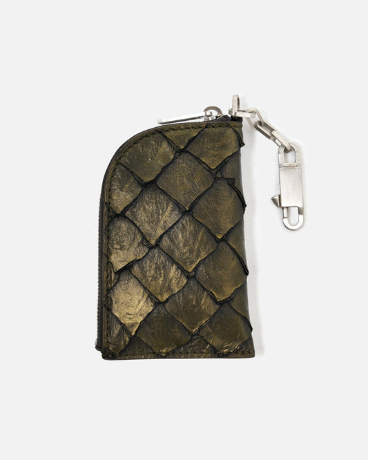 Rick Owens Leather Goods OS Pirarucu Leather Hook Wallet in Metallic Acid
