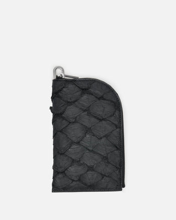 Rick Owens Leather Goods Pirarucu Neckwallet in Black