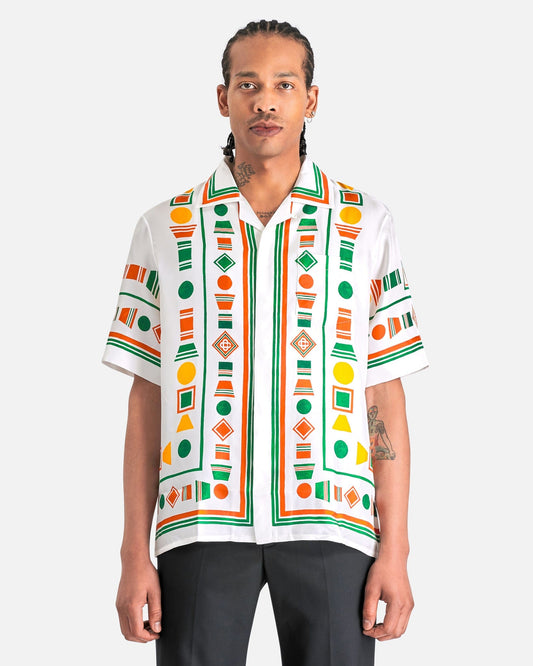 Casablanca Men's Shirts Playful Eagle Silk Twill Cuban Collar Short Sleeve Shirt in Multi
