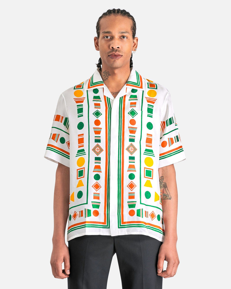 Playful Eagle Silk Twill Cuban Collar Short Sleeve Shirt in Multi SVRN Playful Eagle Silk Twill Cuban Collar Short Sleeve Shirt in Multi SVRN