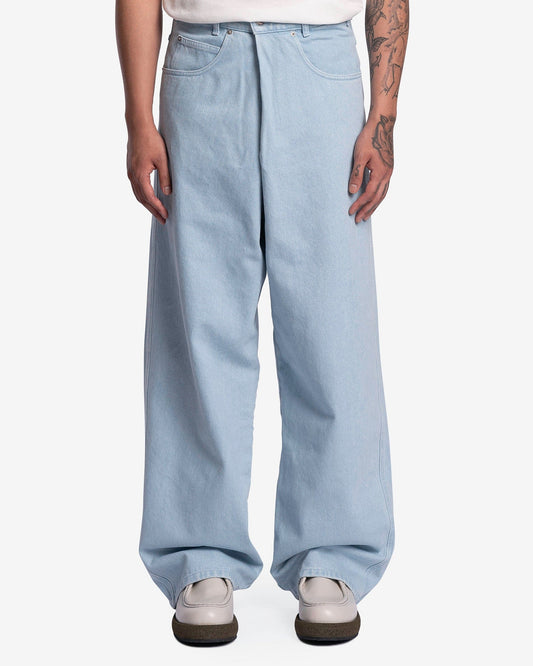 LU'U DAN Men's Jeans Pleated Front Oversized Denim Pant in Cloud Blue