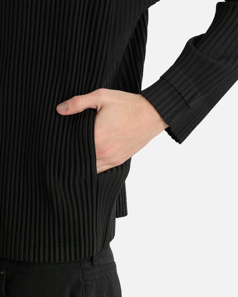 Homme Plissé Issey Miyake Men's Jackets Pleated Hooded Jacket in Black