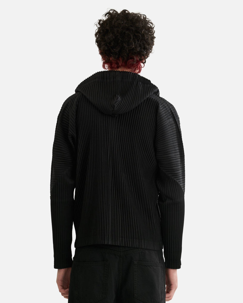 Homme Plissé Issey Miyake Men's Jackets Pleated Hooded Jacket in Black