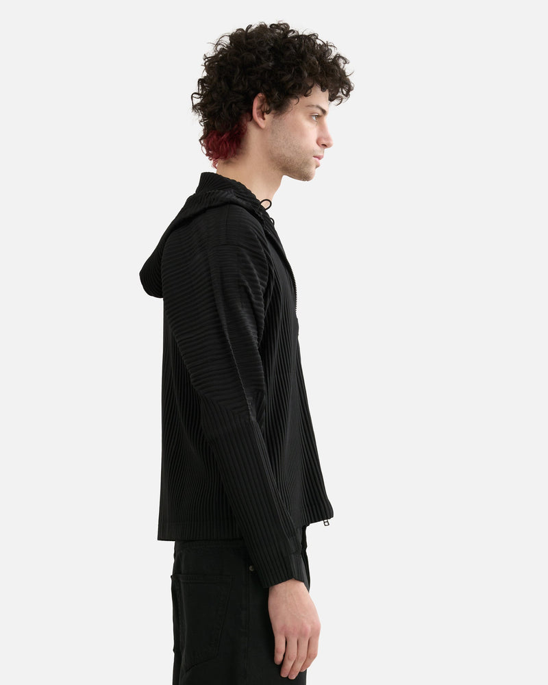 Homme Plissé Issey Miyake Men's Jackets Pleated Hooded Jacket in Black