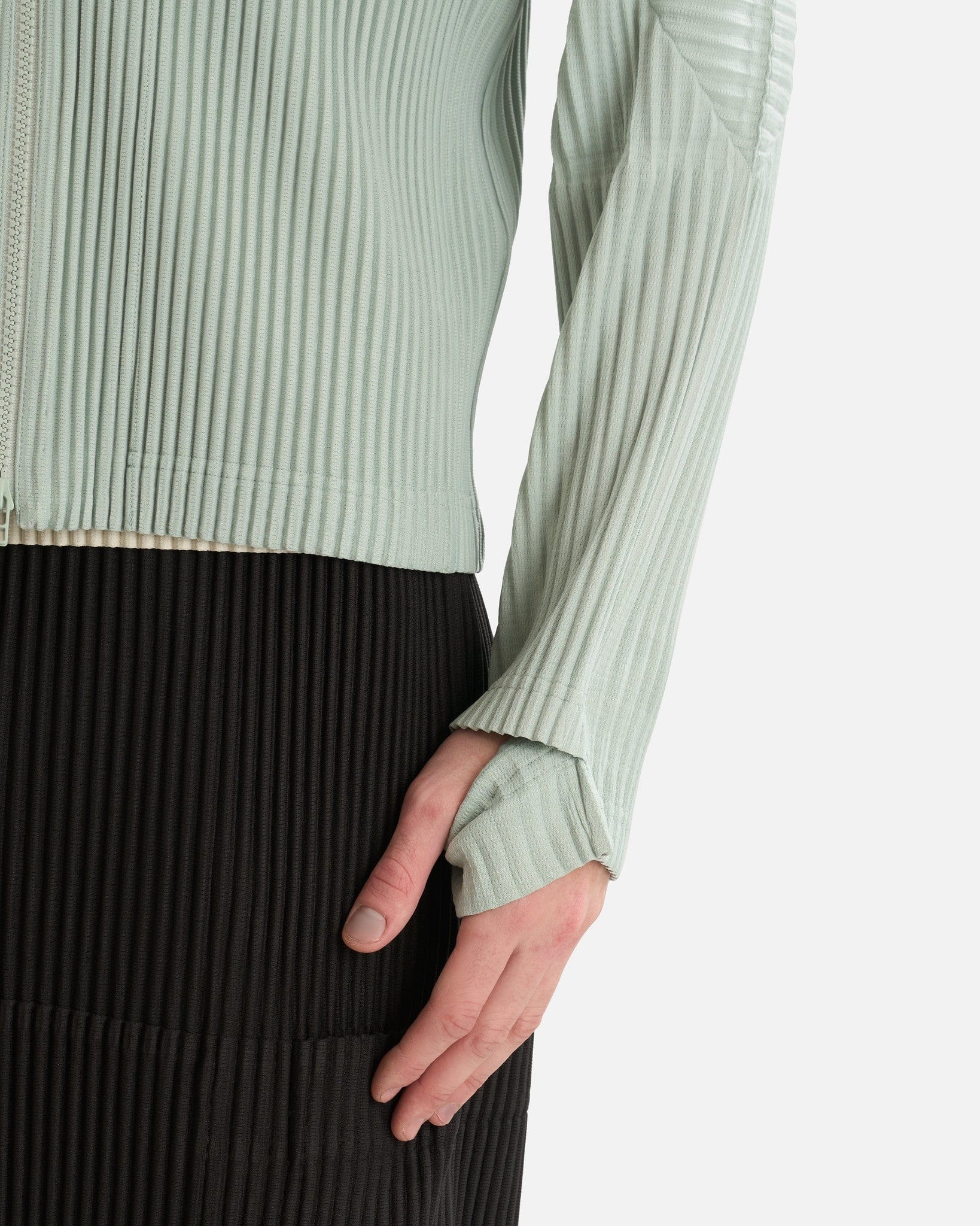 Homme Plissé Issey Miyake Men's Jackets Pleated Hooded Jacket in Sericite Blue