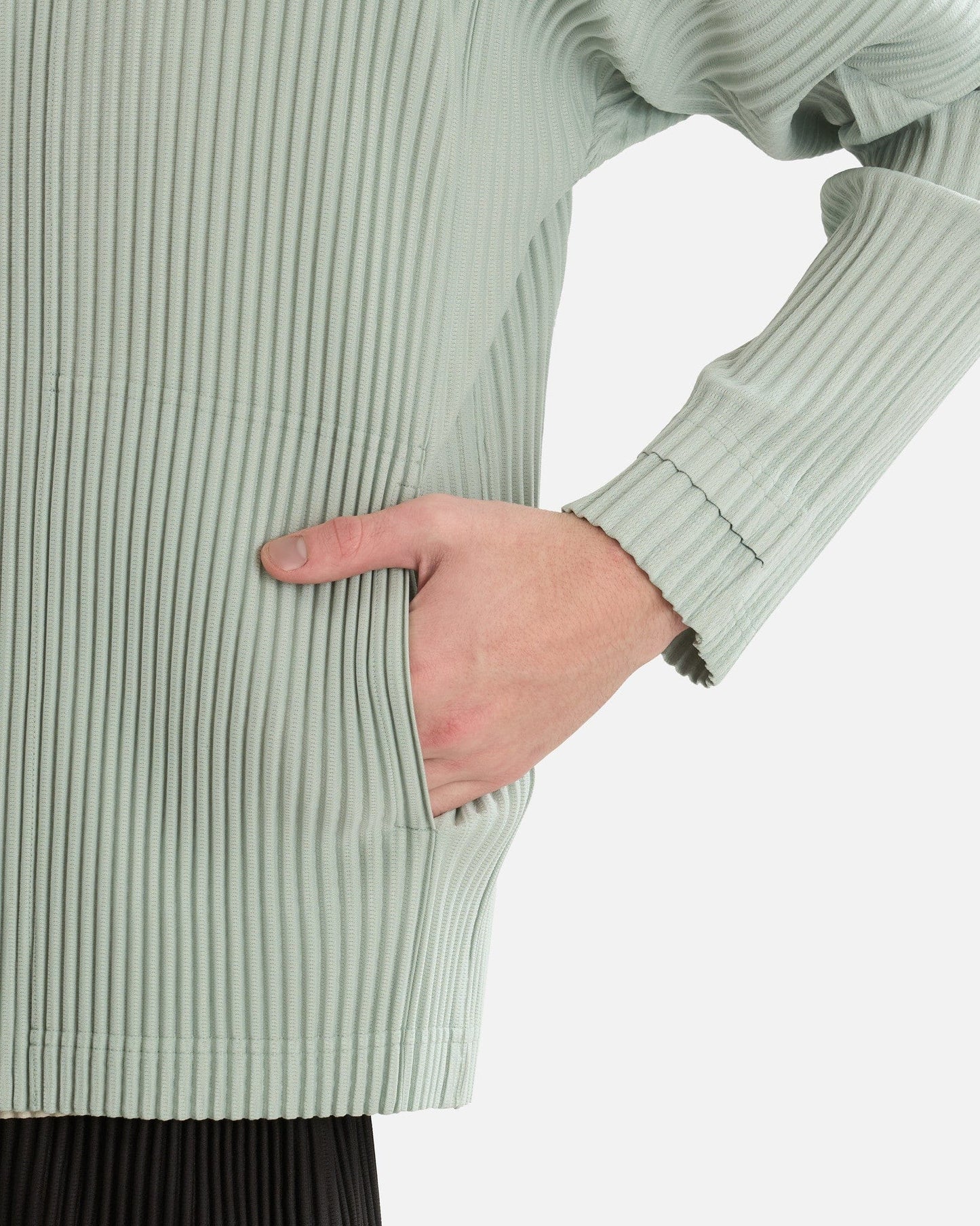 Homme Plissé Issey Miyake Men's Jackets Pleated Hooded Jacket in Sericite Blue