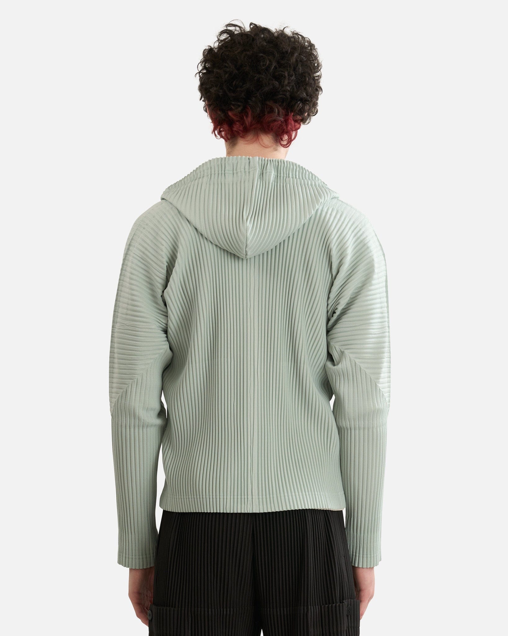 Homme Plissé Issey Miyake Men's Jackets Pleated Hooded Jacket in Sericite Blue