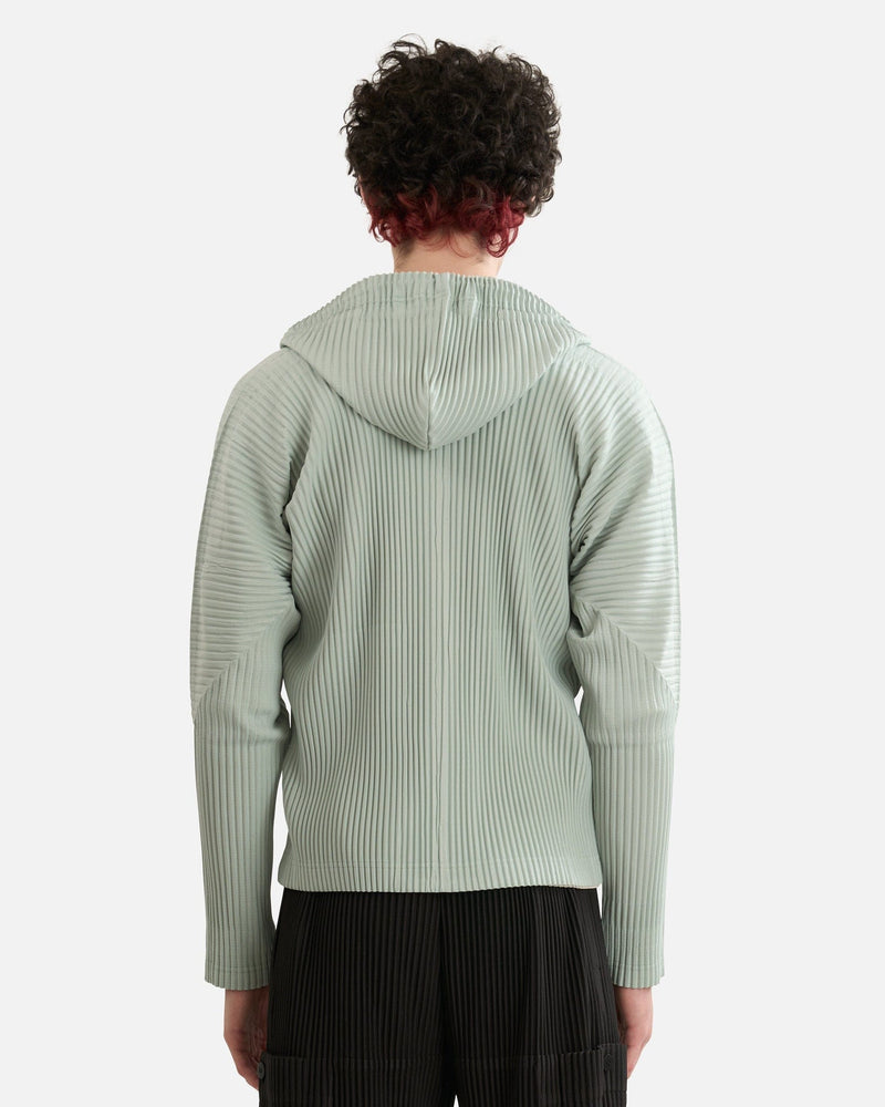 Homme Plissé Issey Miyake Men's Jackets Pleated Hooded Jacket in Sericite Blue