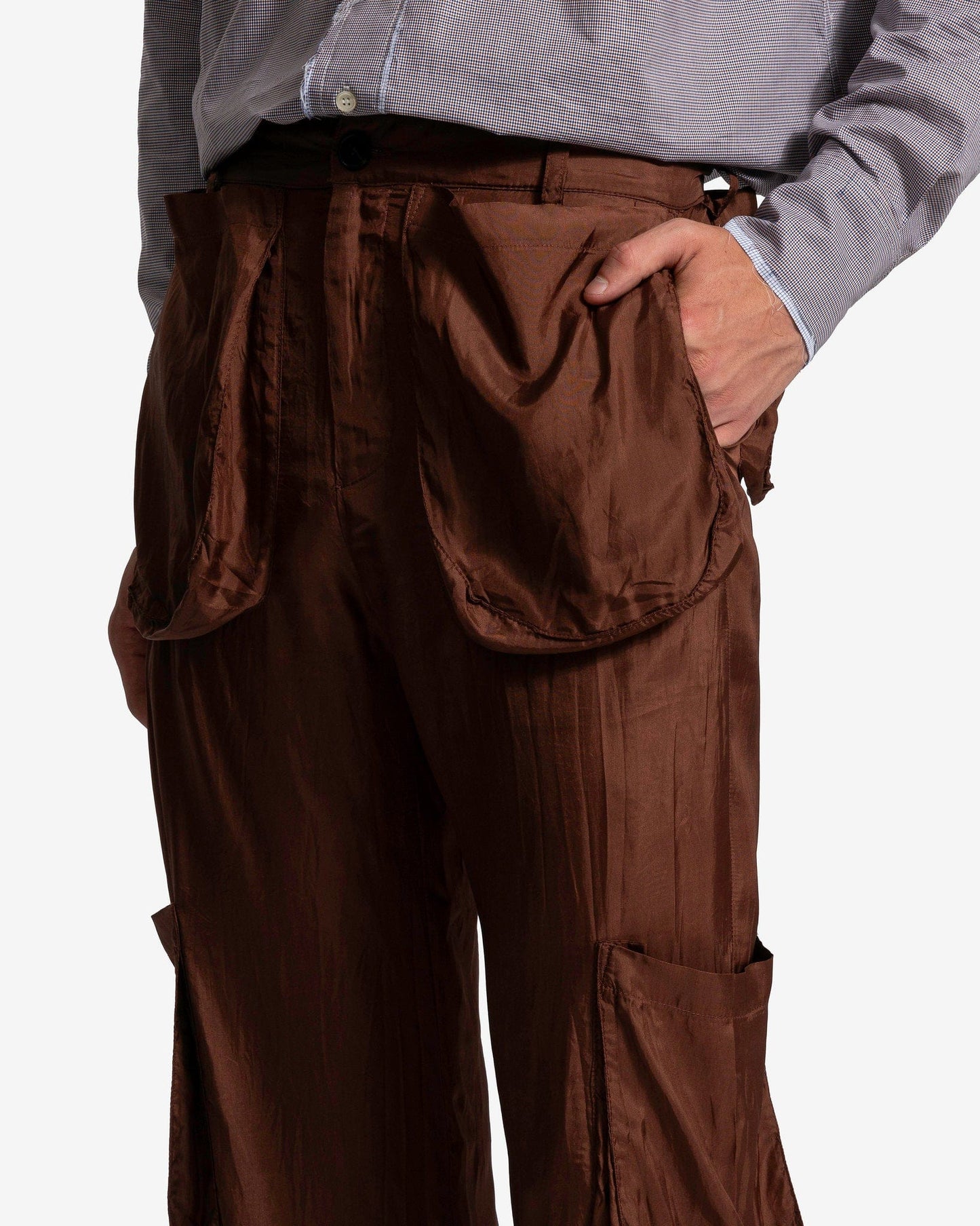 Edward Cuming Men's Pants Pocket Collage Trousers in Brown