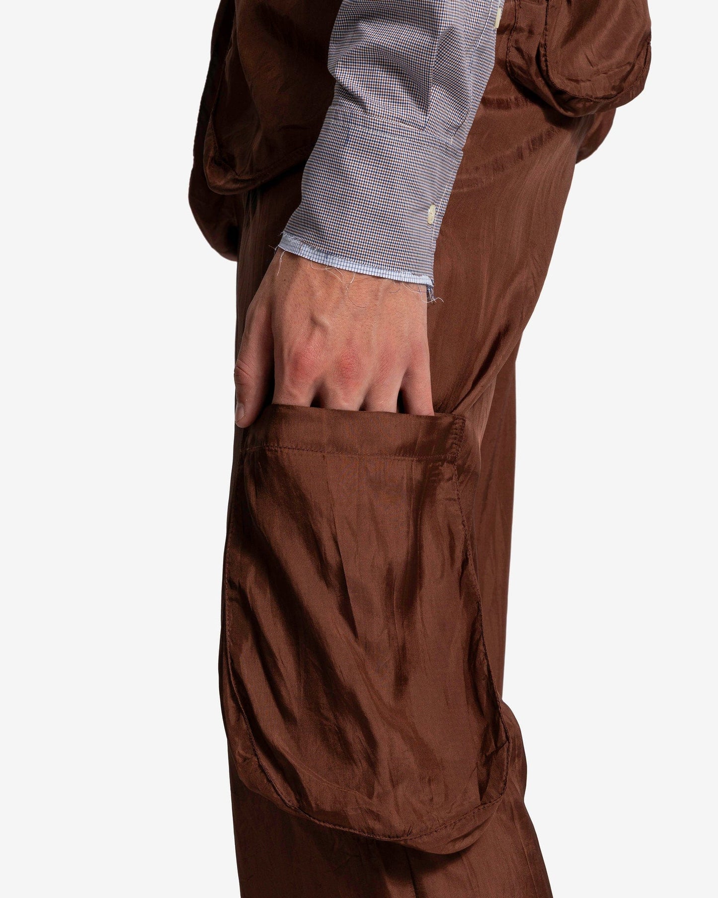 Edward Cuming Men's Pants Pocket Collage Trousers in Brown