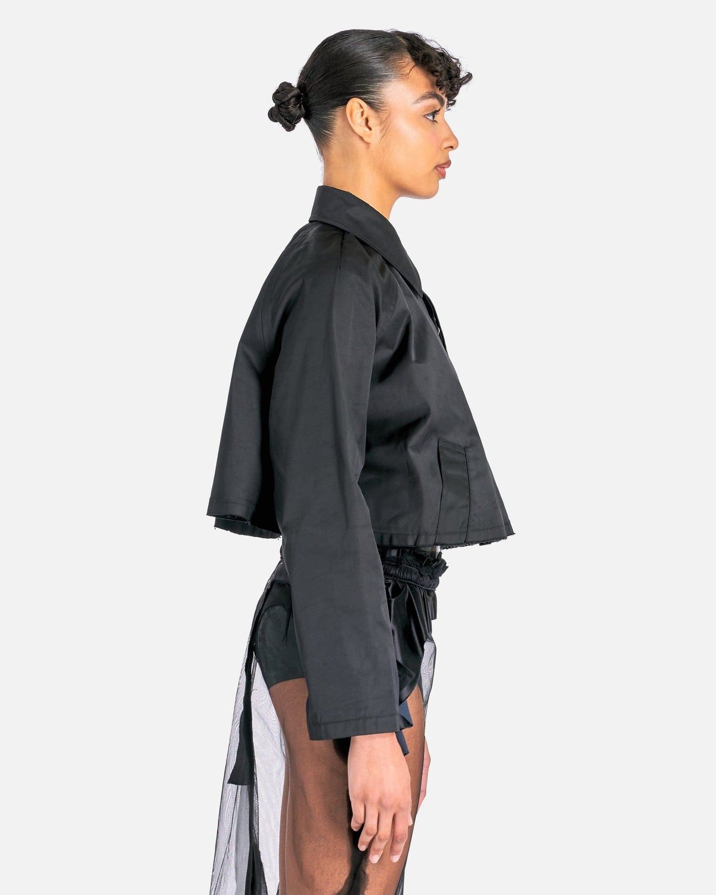 MM6 Maison Margiela Women Jackets Polyester Twill Cropped Jacket in Black